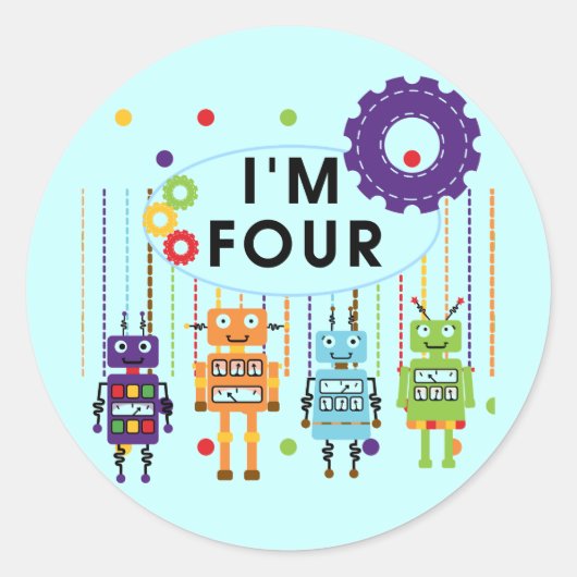 Robot 4e verjaardag Tshirts en geschenken Ronde Sticker (Voorkant)