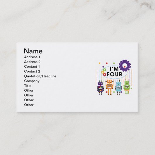 Robot 4e verjaardag Tshirts en geschenken Visitekaartje (Voorkant)