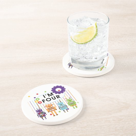 Robot 4e verjaardag Tshirts en geschenken Zandsteen Onderzetter (Zijkant)