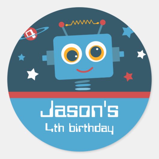 Robot 4th Birthday Custom Stickers (Voorkant)