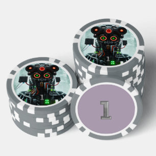 Robot 5 grijs 1 gestreepte pokerchip