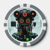 Robot 5 grijs 1 gestreepte pokerchip (Voorkant)