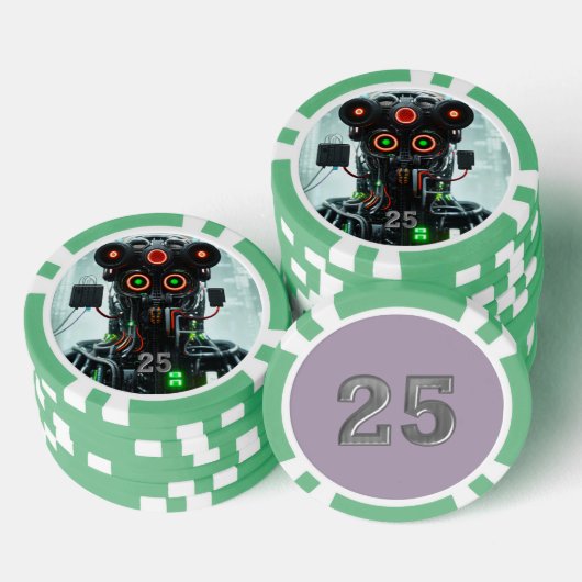 Robot 5 groene 25 gestreepte pokerchip (Opstapeling)
