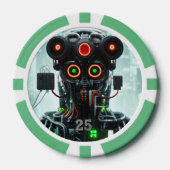 Robot 5 groene 25 gestreepte pokerchip (Voorkant)