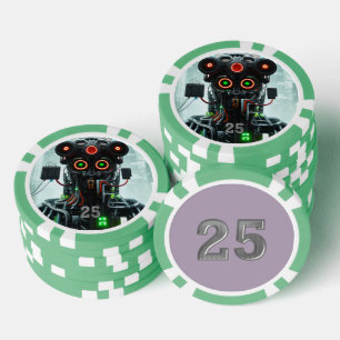 Robot 5 groene 25 gestreepte pokerchip