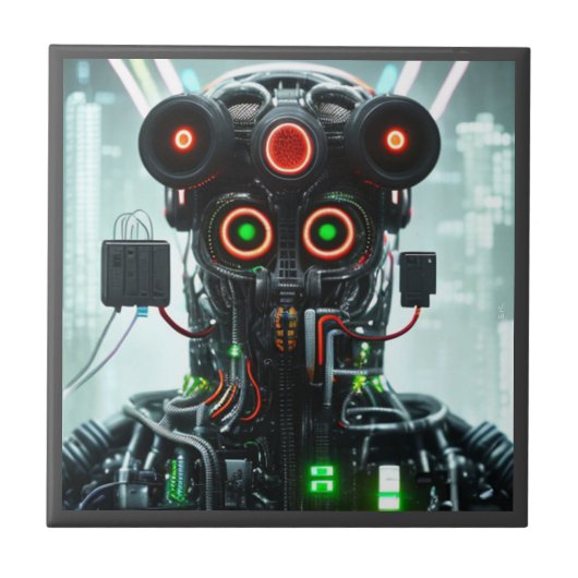 Robot 5 kleine keramische tegel tegeltje (Voorkant)