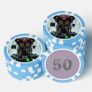 Robot 5 lichtblauw 50 gestreepte pokerchip