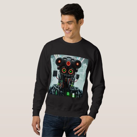 Robot 5 mannen zwart sweatshirt (Voorkant volledig)