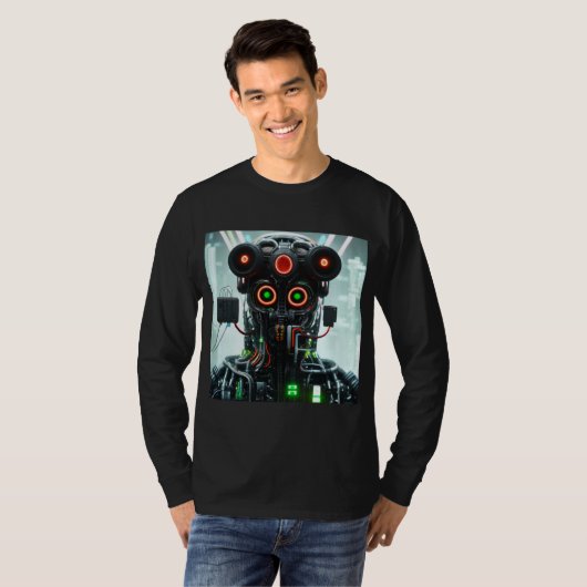 Robot 5 mannen zwart T-shirt met lange mouwen (Voorkant volledig)
