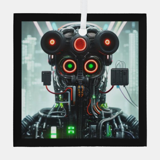 Robot 5 ornament van vierkant glas (Achterkant)