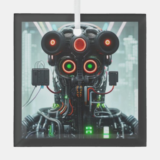 Robot 5 vierkant glazen ornament (Voorkant)