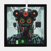 Robot 5 vierkant glazen ornament (Achterkant)