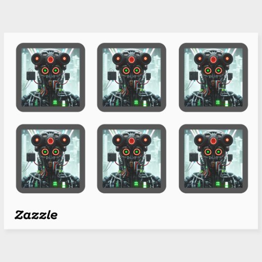 Robot 5 vierkante stickers (Vel)