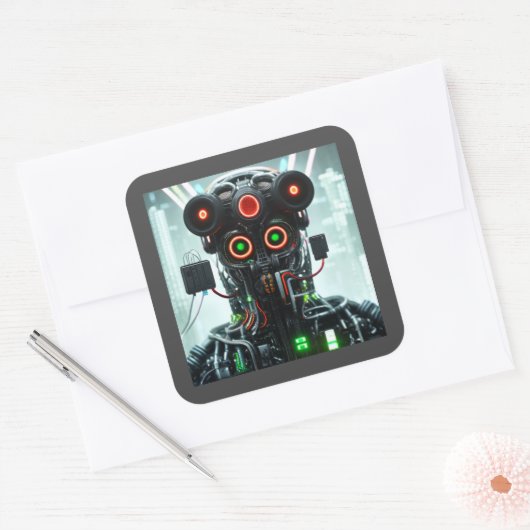 Robot 5 vierkante stickers (Envelop)