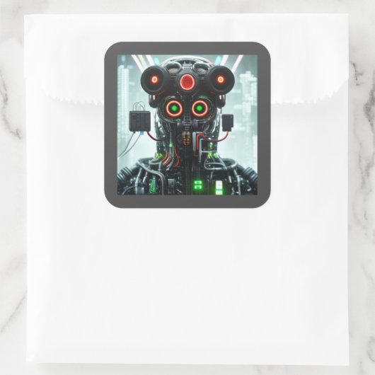 Robot 5 vierkante stickers (Tas)