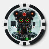 Robot 5 zwart 100 gestreepte pokerchip (Voorkant)