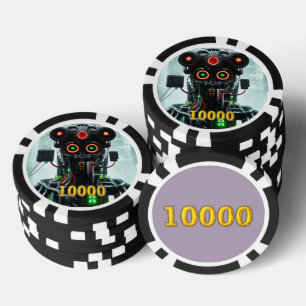 Robot 5 zwart goud 10000 gestreepte pokerchip