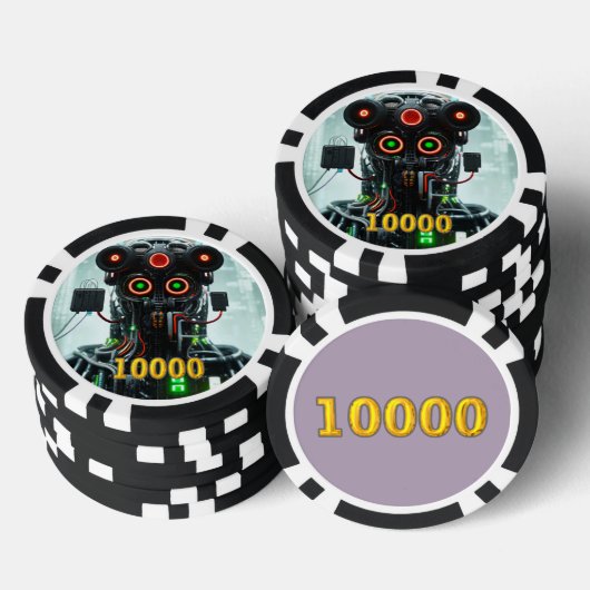 Robot 5 zwart goud 10000 gestreepte pokerchip (Opstapeling)