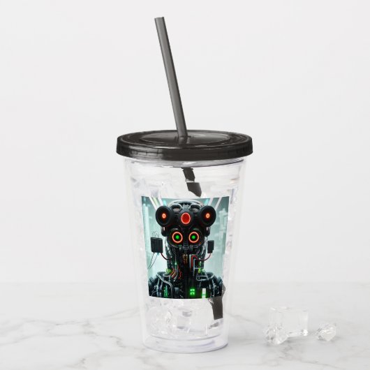 Robot 5 zwarte rook acryl tumbler drinkbeker (Voorkant ijs)
