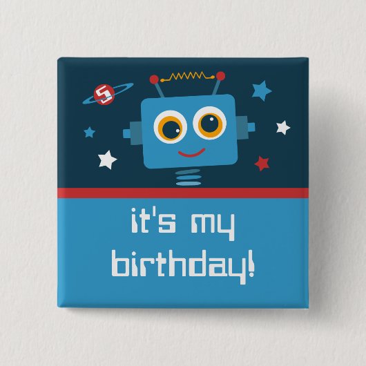 Robot 5th Birthday Custom Buttonnen Vierkante Button 5,1 Cm (Voorkant)