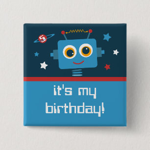 Robot 5th Birthday Custom Buttonnen Vierkante Button 5,1 Cm
