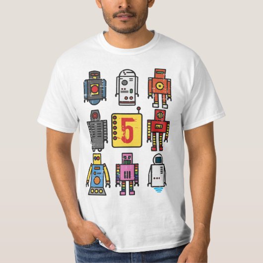 Robot 5th Birthday - Retro Robotics with number fi T-shirt (Voorkant)