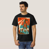  robot aanvallende stad retro bot sci-fi Fath T-shirt (Voorkant volledig)