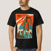  robot aanvallende stad retro bot sci-fi Fath T-shirt (Voorkant)