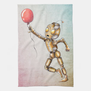 Robot achter een rode ballon aan  Keukenhanddoek