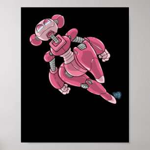 Robot Anime Meisje Roze Sticker Poster