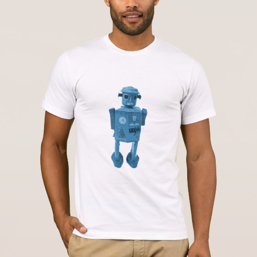 Robot Attack! Blauwe robot voor atoomruimte T-shirt (Voorkant)