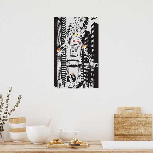 Robot Attack Vintage Poster (Keuken)