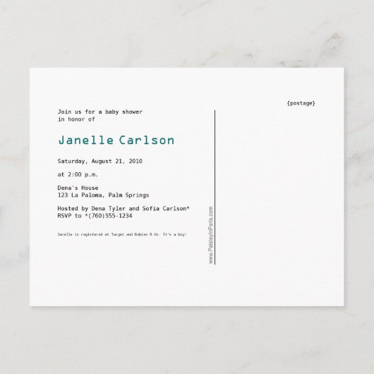 Robot Baby shower Briefkaart Uitnodigingen (Achterkant)