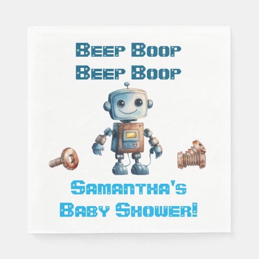 Robot Baby shower gepersonaliseerde papieren serve Servet (Voorkant)
