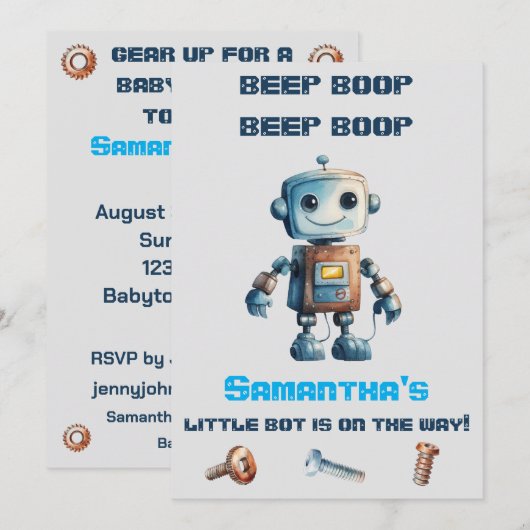 Robot Baby shower Invitation Kaart (Voorkant / Achterkant)