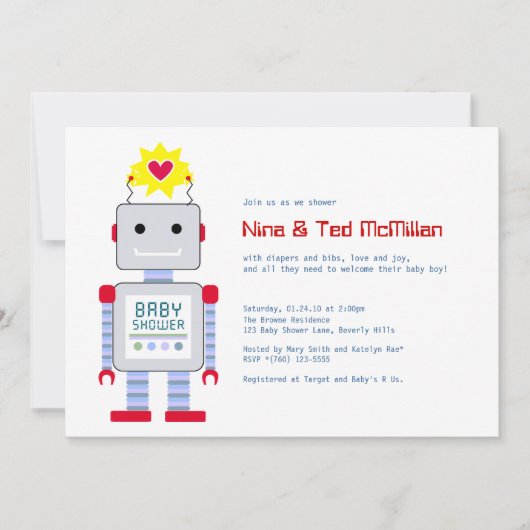 Robot Baby Shower Invitations, 5 x 7 Kaart (Voorkant)