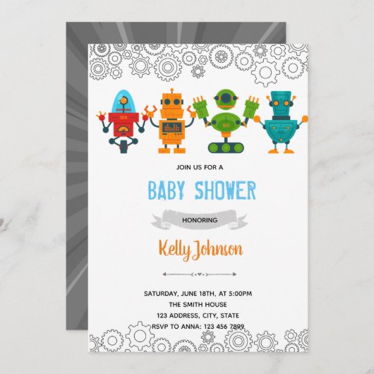Robot baby shower-uitnodiging bedankkaart (Voorkant / Achterkant)