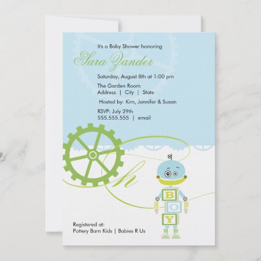 Robot Baby Shower-uitnodigingen  | Jongen Kaart (Voorkant)