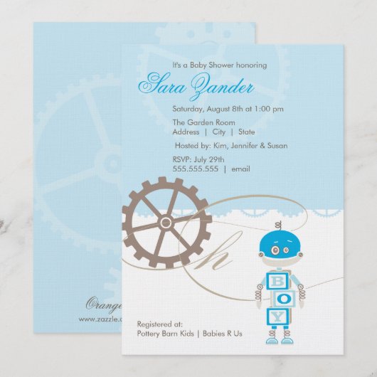 Robot Baby Shower-uitnodigingen  | Jongen Kaart (Voorkant / Achterkant)