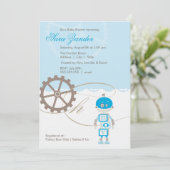 Robot Baby Shower-uitnodigingen  | Jongen Kaart (Staand voorkant)