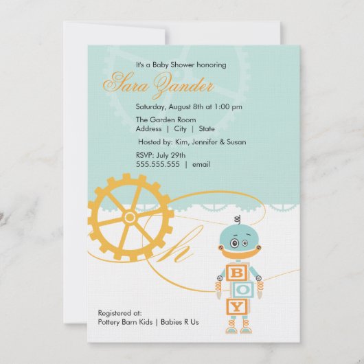Robot Baby Shower-uitnodigingen | Jongen Kaart (Voorkant)