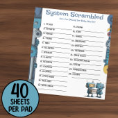Robot Baby shower Word Scramble Activity Pad Notitieblok