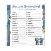 Robot Baby shower Word Scramble Activity Pad Notitieblok (Voorkant)