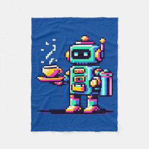 Robot Barista - Pixel Art Coffee Lover Design Fleece Deken