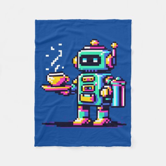 Robot Barista - Pixel Art Coffee Lover Design Fleece Deken (Voorkant)