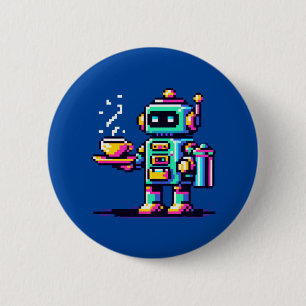 Robot Barista - Pixel Art Coffee Lover Design Ronde Button 5,7 Cm