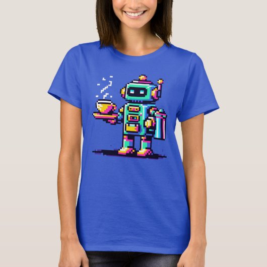 Robot Barista - Pixel Art Coffee Lover Design T-shirt (Voorkant)