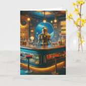 Robot Bartender in de Interstellaire Ruimte Age Di Kaart (Gele Bloem)