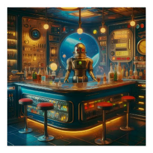 Robot Bartender in Interstellaire Space Age Dive B Perfect Poster