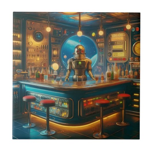 Robot Bartender in Interstellaire Space Age Dive B Tegeltje (Voorkant)